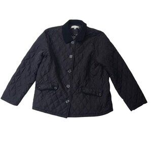 Croft & Barrow Womens Size L Black Quilted Button-Up Jacket w/ Corduroy Collar